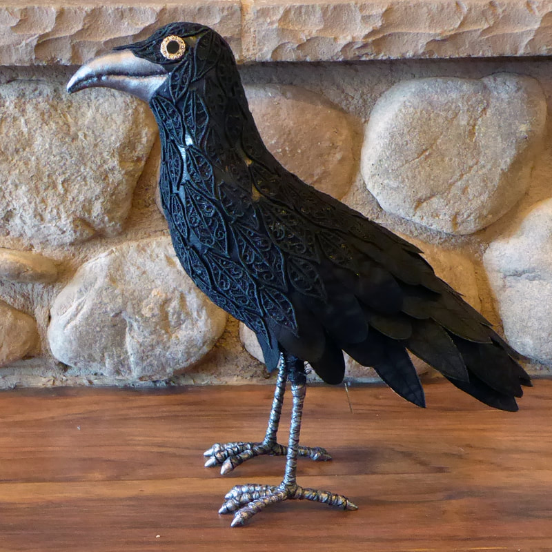 Raven textile art bird sculpture Darth by Linda Fjeldsted Blust