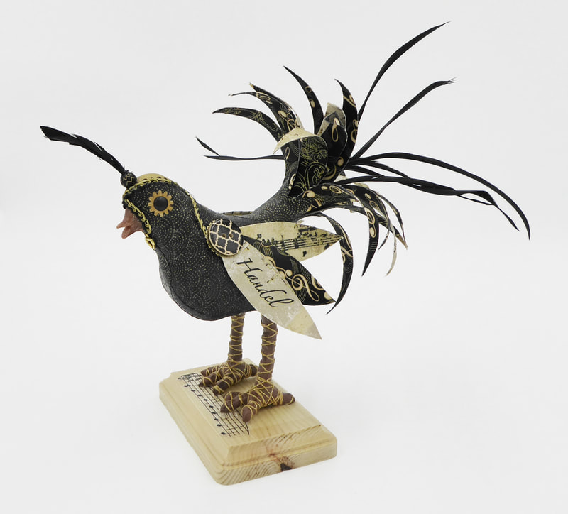Quail textile art bird sculpture Handel songbird by Linda Fjeldsted Blust
