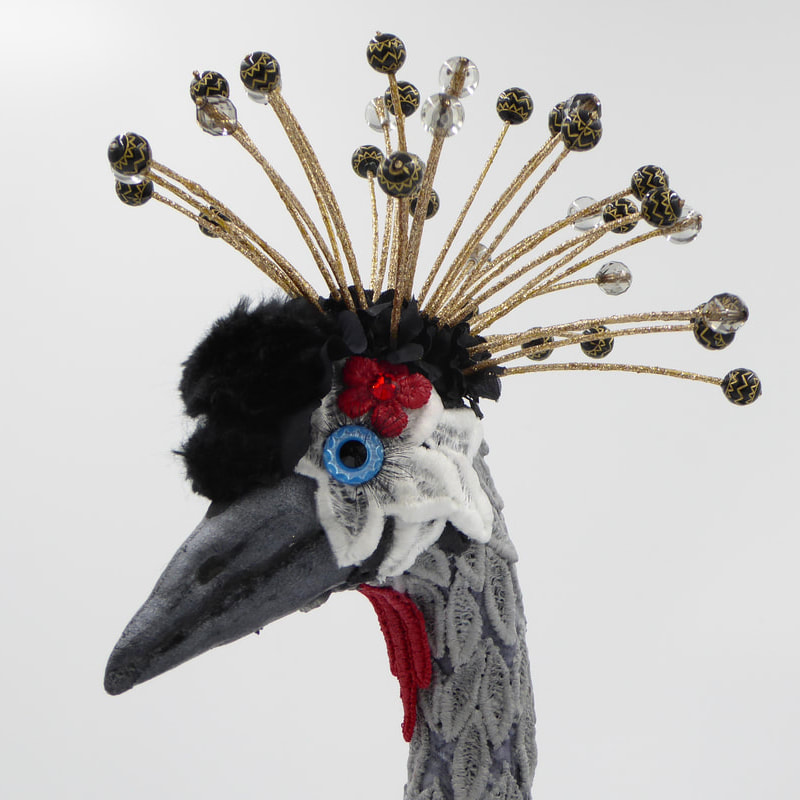 Grey Crowned Crane textile art bird sculpture Lulu