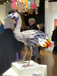 Grayson, an African Grey Crowned Crane textile sculpture by Linda Blust