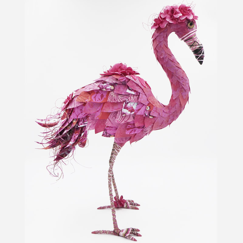 Flamingo textile art bird sculpture Flora